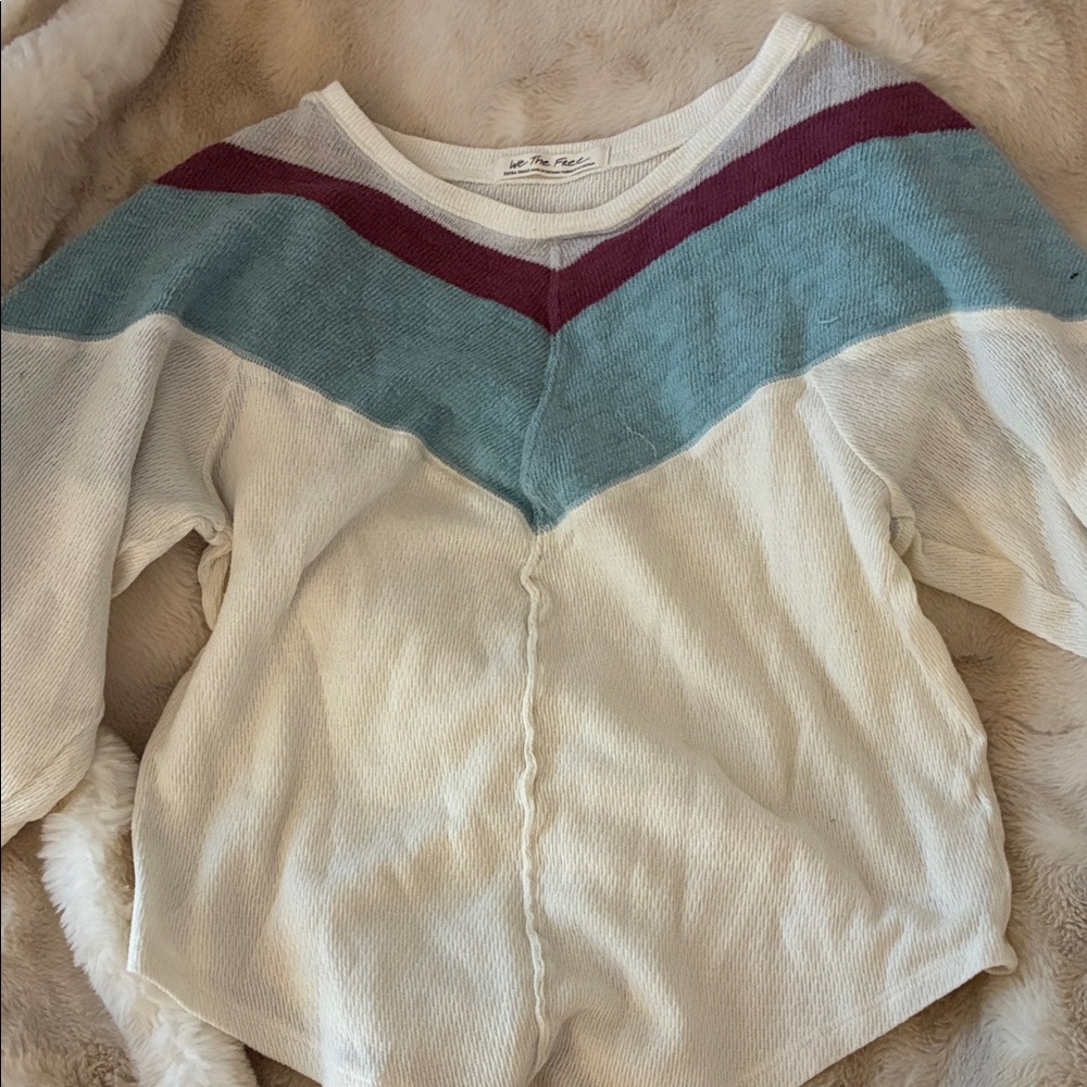 Madewell V-Neck Sweater - Cream, Blue, and Red